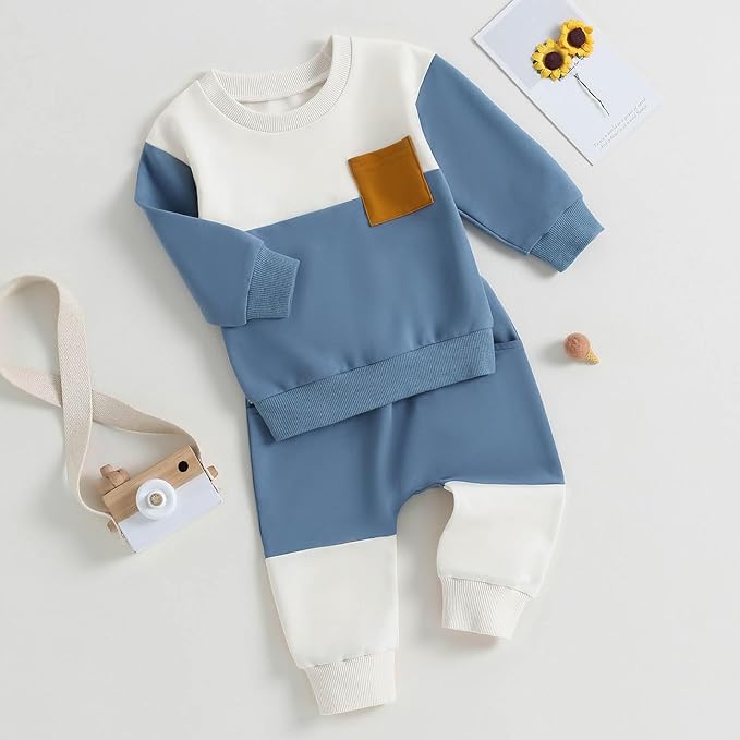 Toddler Baby Boy Fall Clothes Waffle Contrast Color Sweatshirt Pants Sets Infant Winter Outfits 6 12 18 24 Months