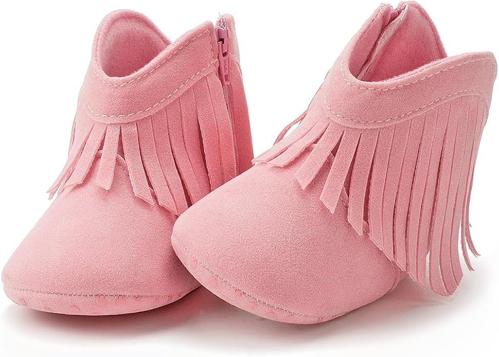 Meckior Baby Girls Cowboy Tassel Boots Side Zipper Moccasins Soft Bottom - Image 5