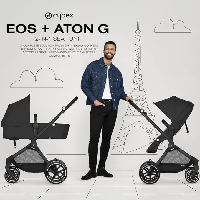 Cybex EOS 5-in-1 Travel System Stroller + Lightweight Aton G Infant Car Seat, Moon Black