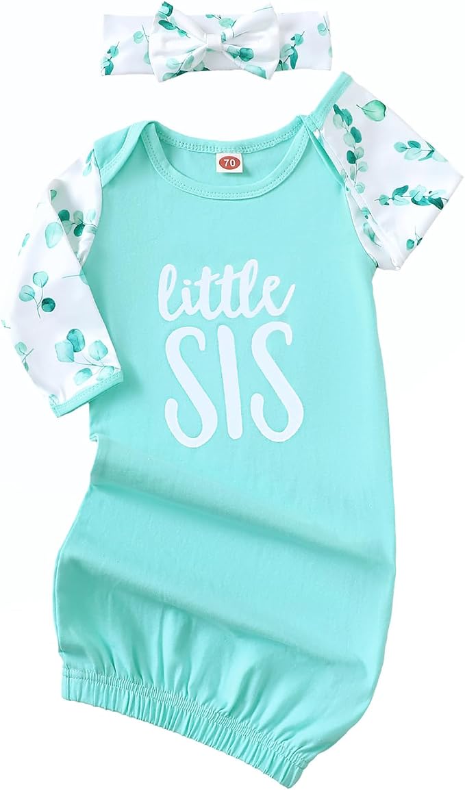AMAWMW Newborn Baby Girl Little Sister Sleeper Gown Stripe Long Sleeve by AMAWMW