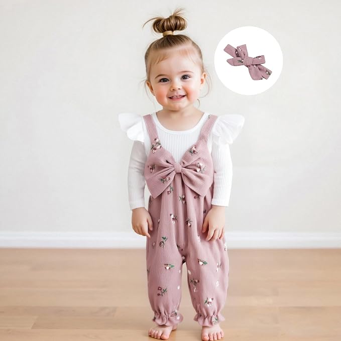 Newborn Baby Girl Clothes Ruffle Sleeve Jumpsuit Corduroy Floral - Image 2