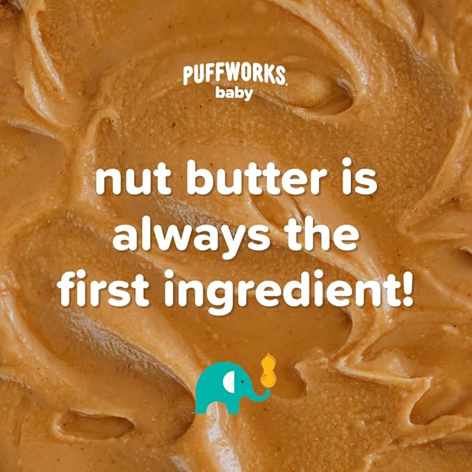 Puffworks Baby Organic Peanut Butter Puffs, Perfect for Early Peanut Introduction, Plant Protein, USDA Organic, Gluten-Free, Vegan, Non-GMO, Kosher, 1.0 Ounce (Pack of 6)