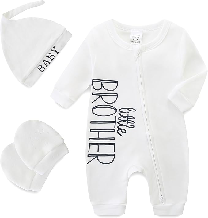 Babymine 100% Cotton 2-Way Zipper Little Brother Newborn Outfit 0-3 Months | by BabymineStartFromTheHeart