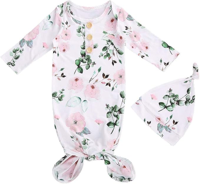 Newborn Baby Girl Floral Sleep Gown Headband Sleepwear Outfit by Merqwadd