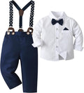 Boarnseorl Baby Boys Pants Sets,Toddler Gentleman Outfits, Infant Long Sleeve Shirt + Pants + Bow Tie + Suspenders