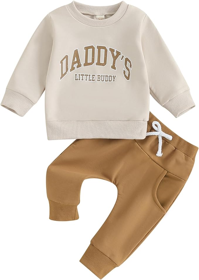 Toddler Baby Boy Fall Winter Outfit Long Sleeve Letter Print Sweatshirts and Jogger Pants Infant Boy Clothes