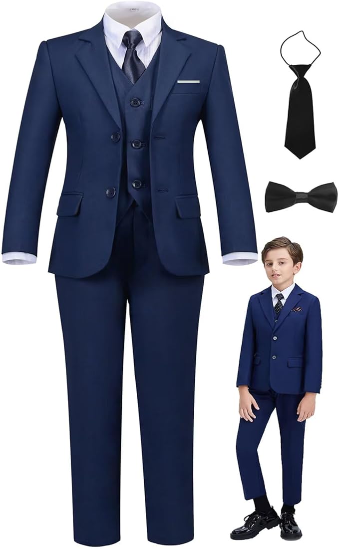 Boys Suit Set Slim Fit Kids Formal Suits Toddler Tuxedo Wedding Prom Classic Suits for Boy Teen Black Blue Dress Outfit