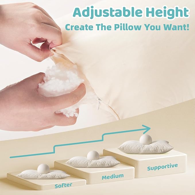 LOFE Organic Kids Pillow - 16x22 Youth Pillow 2 Pack with 100% Organic Cotton Shell, Adjustable Loft Organic plilow, Twin Pillow, Machine Washable, Soft, Perfect for Kids&Youth&Children