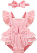 Baby Girl Summer Clothes Infant Girls Romper Dress | Ruffle Sleeve, Cotton Linen by Megeoly