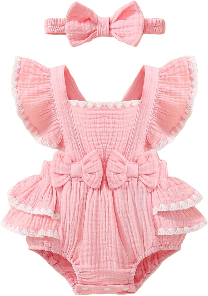 Baby Girl Summer Clothes Infant Girls Romper Dress | Ruffle Sleeve, Cotton Linen by Megeoly