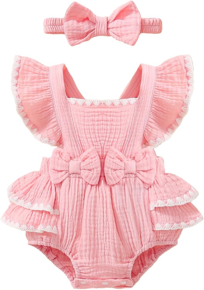 Baby Girl Summer Clothes Infant Girls Romper Dress | Ruffle Sleeve, Cotton Linen by Megeoly