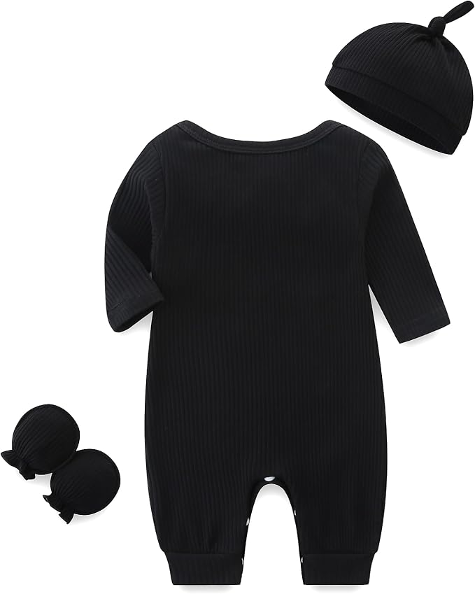 Baby Romper with Baby Mittens & Newborn Hats Footless Long Sleeve - Image 2