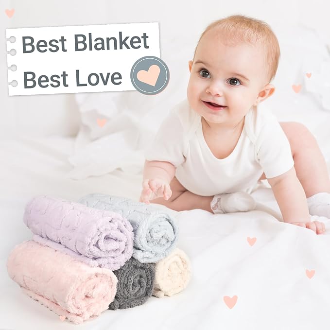 5 Pcs Baby Blanket Heart Checkered Ultra Soft Gift-Ready Plush - Image 7