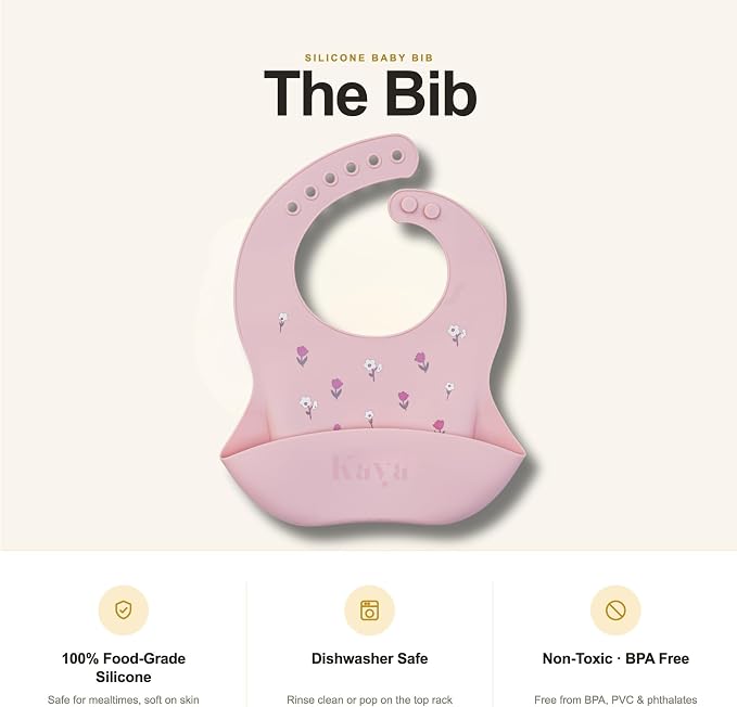 Kaya Silicone Baby Bib Pack of 2, BPA-Free Waterproof Food Catcher, Adjustable - Image 5
