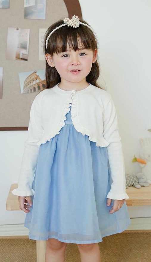 Toddler Girls Cardigan Sweater Bolero Shrug Baby Kids Long Sleeve Cropped Dress - Image 7