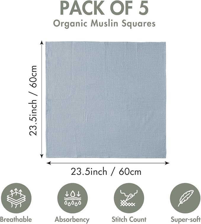 Muslin Receiving Blankets 5 Pack, Soft Swaddle Wraps - Image 3