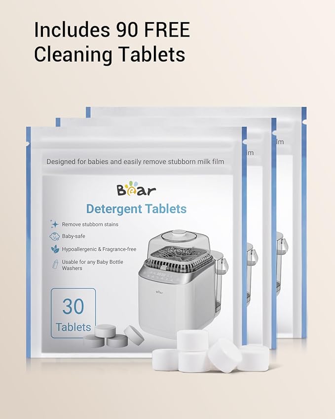 Bear Bottle Washer Pro, Baby Bottle Washer and Sterilizer and Dryer - All in One Machine for Bottles, Pump Parts & Baby Essentials with 90 Detergent Tablets - Effortless, Time-Saving