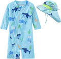 Toddler Baby Boys Swimsuit Rashguard One Piece Zipper Bathing Suit with Sun Hat Infant Swimwear Sunsuit UPF 50+