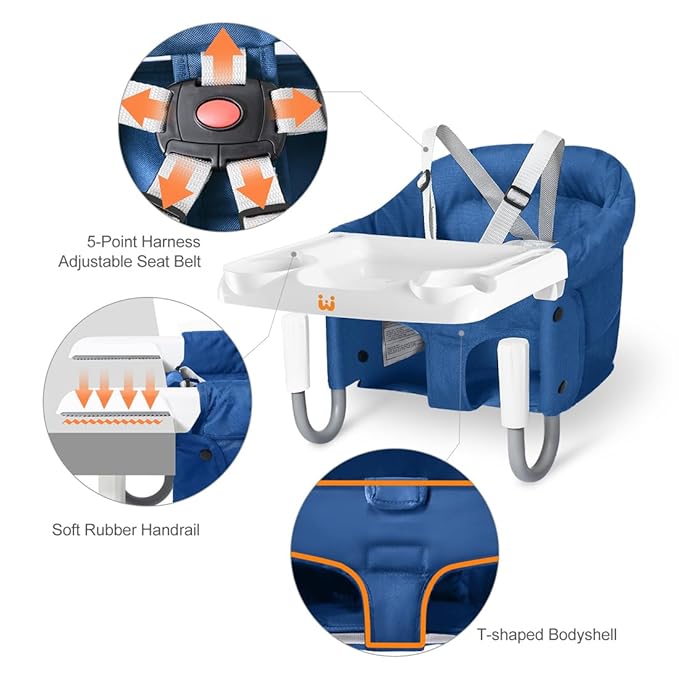 MTWML Hook On High Chair with Tray,Portable Baby High Chair That Attaches to Table,Clip On Fast Table High Chair for Babies and Toddlers.Baby Feeding Seat for Table and Counter to Travel (Pure-Blue)