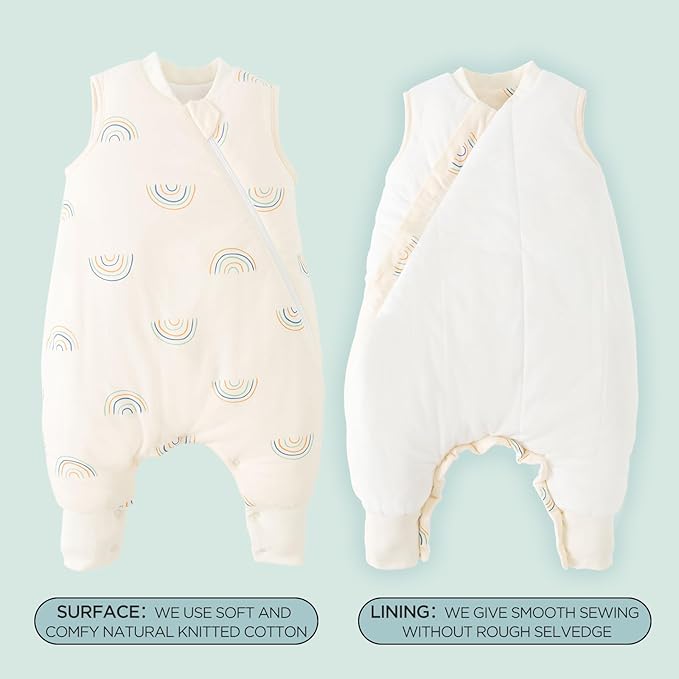 Duomiaomiao 1.5 TOG Toddler Sleep Sack 12-24 Months 100% Cotton Four Season Side Open Zipper Baby Sleep Sack with Feet, Breathable Toddler Wearable Blanket