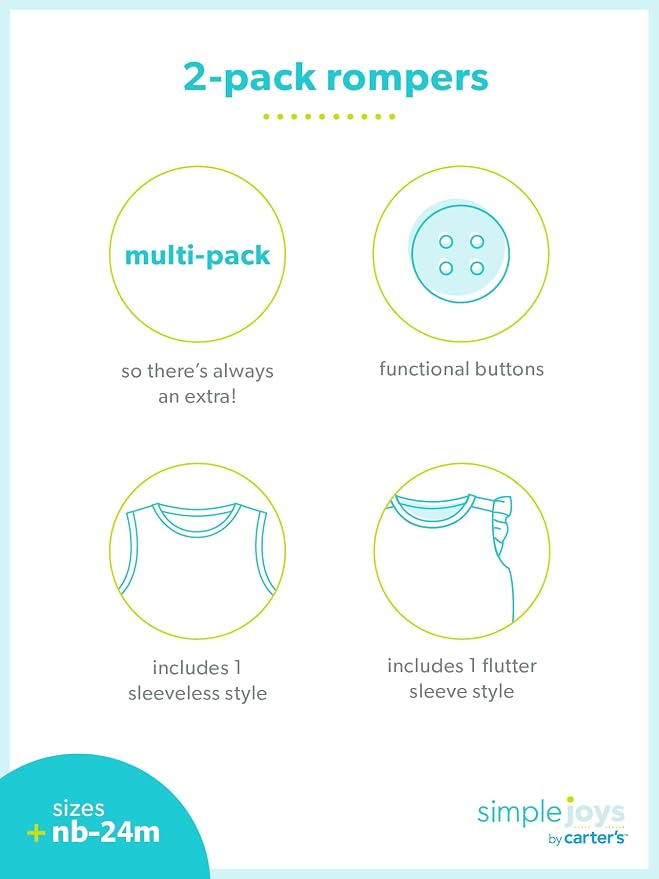 Simple Joys by Carter's Baby Girls' 2-pack Sleeveless Rompers - Image 7
