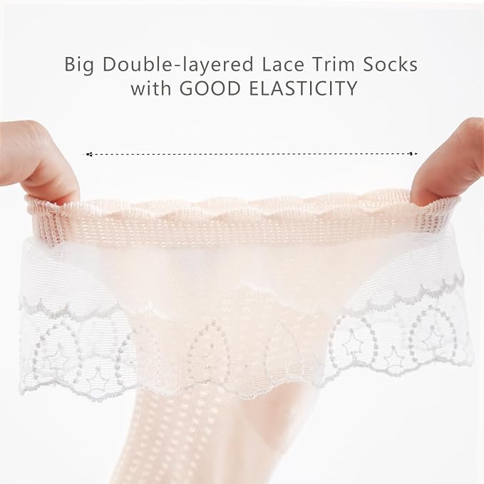 Baby Girls Socks with Bow Infant Breathable Mesh Ruffle Lace Sock - Image 3