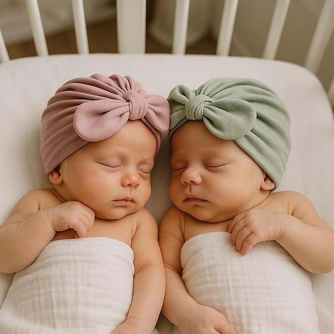 LIDHAY 4PCS Newborn Baby Hospital Hats Beanie Bow Infant Caps Cotton Preemie - Image 6