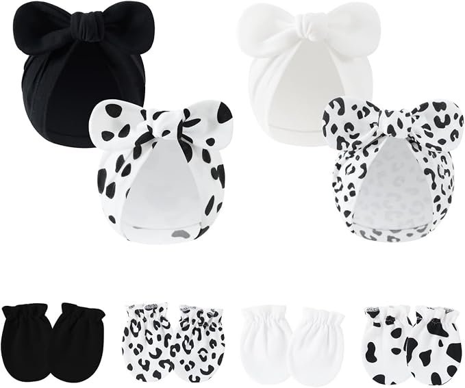 LIDHAY 4PCS Newborn Baby Hospital Hats Beanie Bow Infant Caps Cotton Preemie by LIDHAY