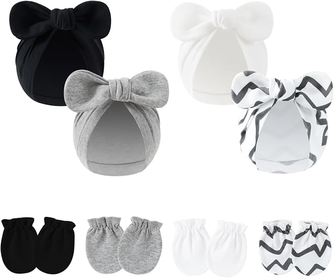 LIDHAY 4PCS Newborn Baby Hospital Hats Beanie Bow Infant Caps Cotton Preemie by LIDHAY
