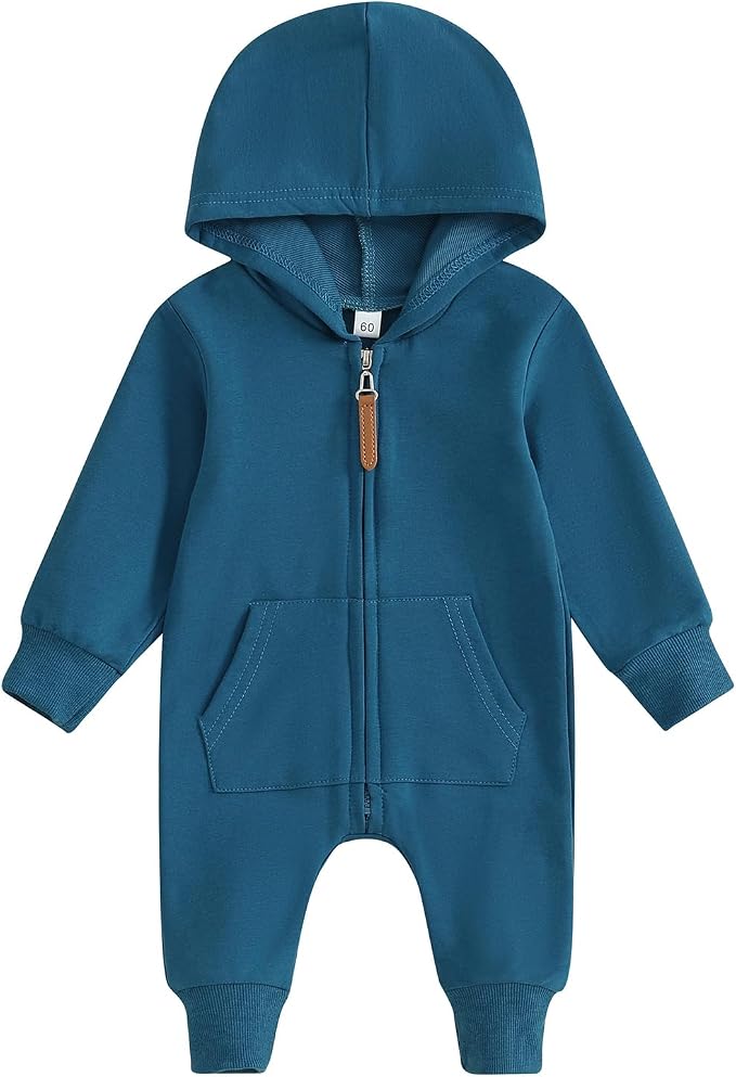 Infant Baby Boy Girl Clothes Solid Hoodie Romper Zip Up Long Sleeve Hooded by DNOMAID+YZARC