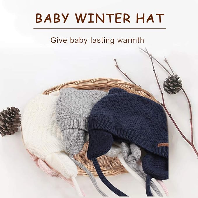 BAVST Baby Beanie Hat for Winter with Earfalp Cute Bear Kids Toddler Girls Boys Warm Knit Cap 0-2Years