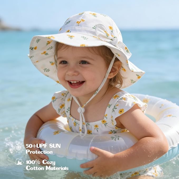Baby Girl Sun Hat with UPF 50+ Outdoor Adjustable Beach Hat with Wide Brim - Image 4