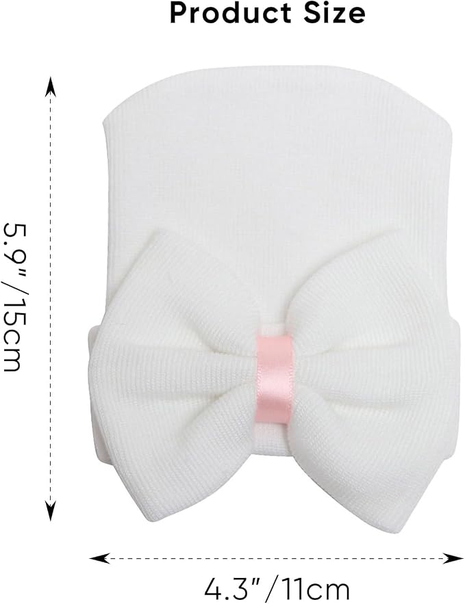 Newborn Baby Girl Hats with Bow No Scratch Cotton Toddler Infant Hat Beanie - Image 2
