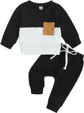 Toddler Baby Boy Fall Clothes Waffle Outfit Long Sleeve Color Blocking Sweatshirt Pullover Jogger Pant Set