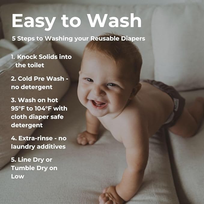 Nora's Nursery Cloth Diapers 7 Pack with 7 Inserts & 1 Wet Bag - Waterproof Cover, Washable, Reusable & One Size Adjustable Pocket Diapers for Newborns and Toddlers - Winter White