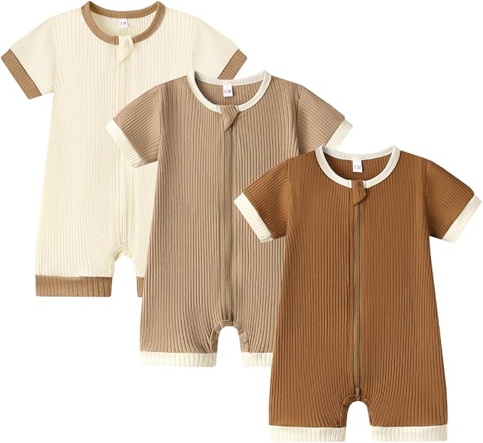 Bafeicao Unisex Baby Boy Girl 2/3 Pack Rompers Short Sleeve | 2 Way Zipper by Bafeicao
