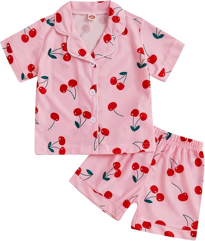 Kuriozud Toddler Baby Girl Pajamas Set Summer Floral Short Sleeve Button Down by Kuriozud