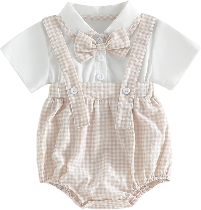 Twopumpkin Baby Bubble Romper Boy Oversized Bodysuit Retro Rompers Short Sleeve by Twopumpkin
