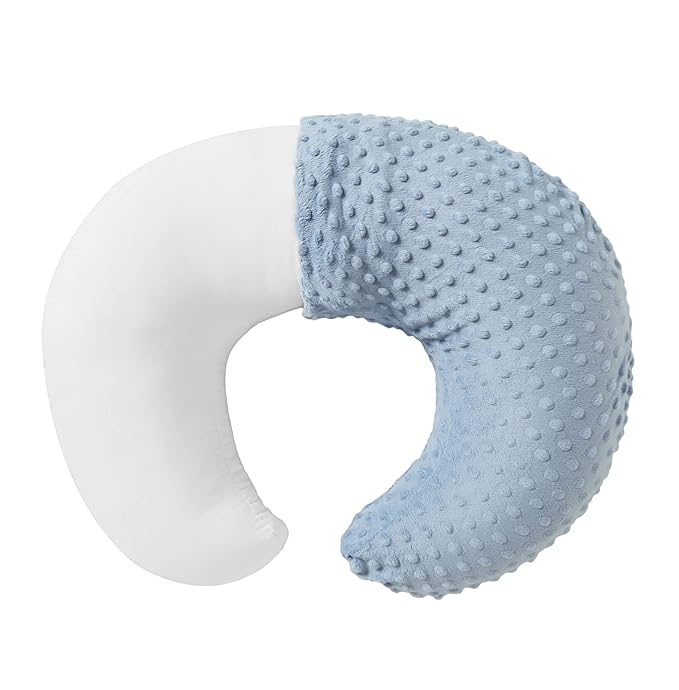 Nursing Pillow and Positioner with Cover for Breastfeeding and Bottle Feeding, Propping Baby, Tummy Time, Baby Sitting Support, Awake-Time Support (Blue, 22" x 17.7" x 5.9")