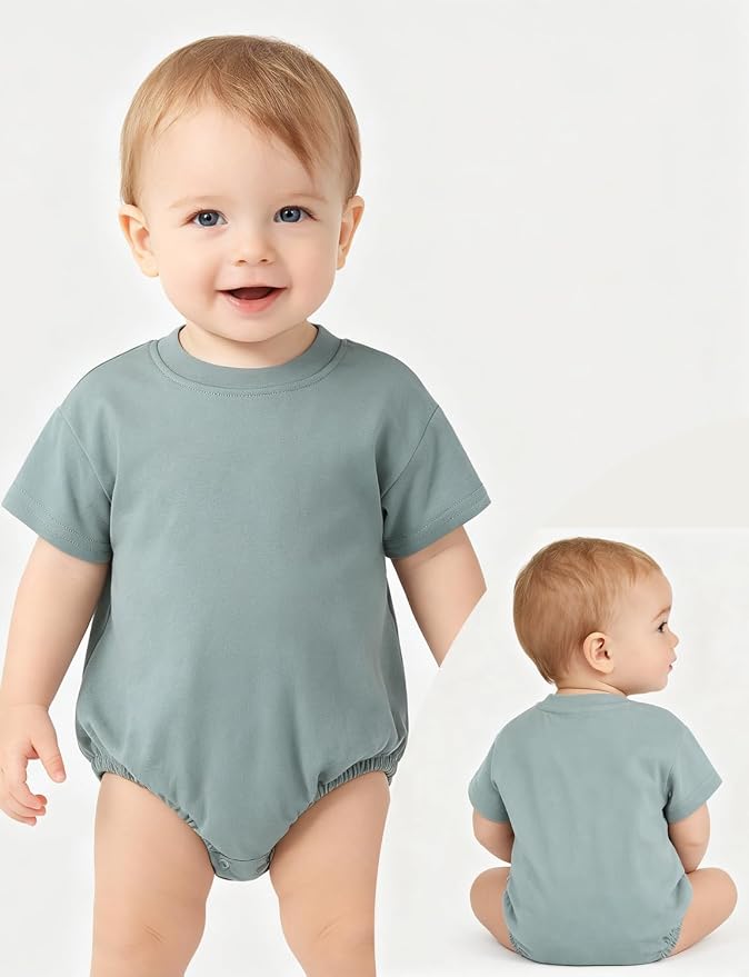 Baby Bubble Onesie Romper 100% Organic Cotton Clothes Short Sleeve Summer Solid - Image 2