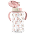 Evorie Tritan Spill Proof Toddler Straw Sippy Cup, 10 oz for Baby and Toddlers 1-3 Years Old, No Spill Straw Water Bottle with Removable Handles, Ideal for School, BPA-Free, Pink Rabbit