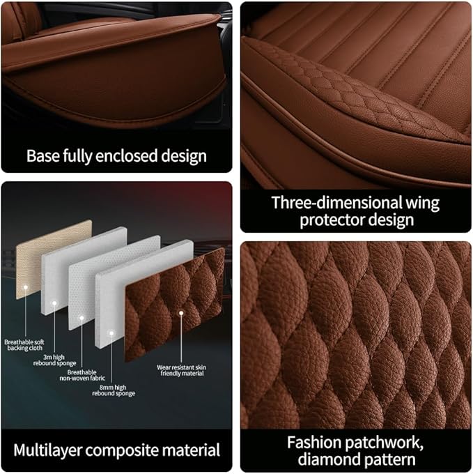 Leather Car Seat Covers for Toyota Corolla 2006-2024,Car Seat Covers Full Set,Seat Covers with Safety,Waterproof Seat Cover Compatible Airbag(5pcs Coffee Luxury)