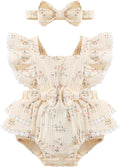 Baby Girl Summer Clothes Infant Girls Romper Dress | Ruffle Sleeve, Cotton Linen by Megeoly