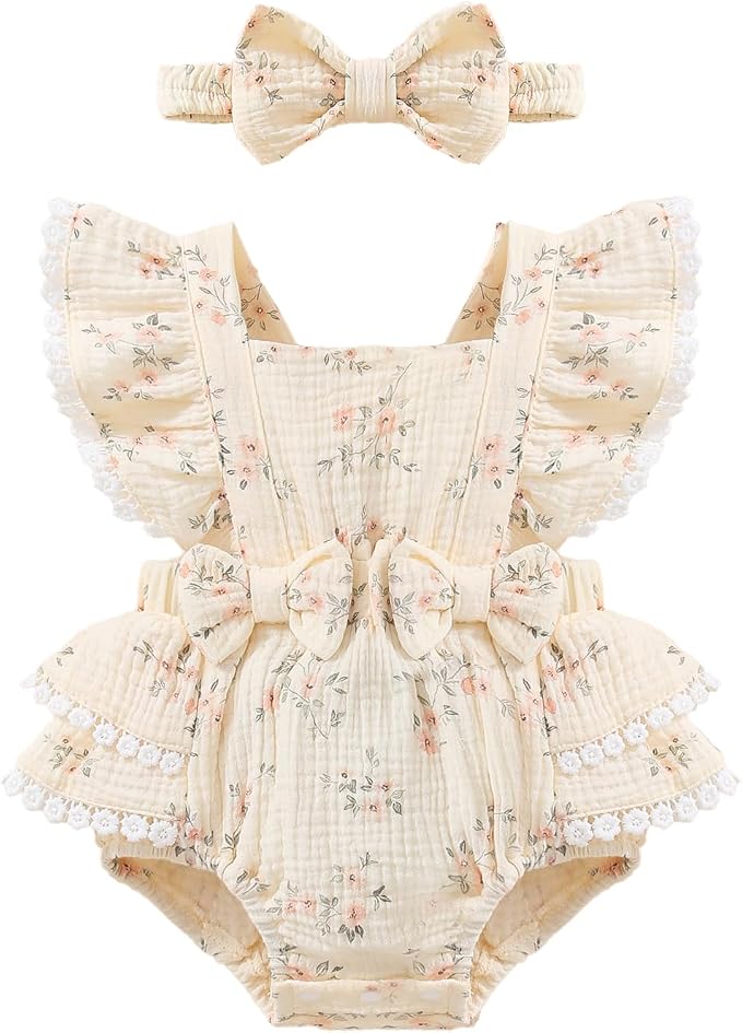 Baby Girl Summer Clothes Infant Girls Romper Dress | Ruffle Sleeve, Cotton Linen by Megeoly