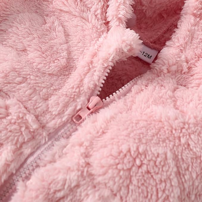 Baby Girls Plush Fleece Hooded Jacket Warm Zip Up Winter Coat - Image 2