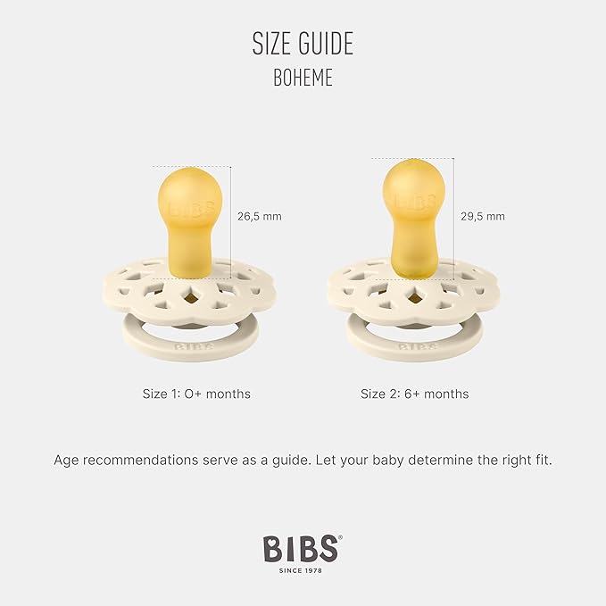 BIBS Boheme BPA-Free Pacifier Set for 0–6 Months | Natural Latex Round Teats | Soft Rubber Infant Soothers | 4-Pack | Made in Denmark | Ivory