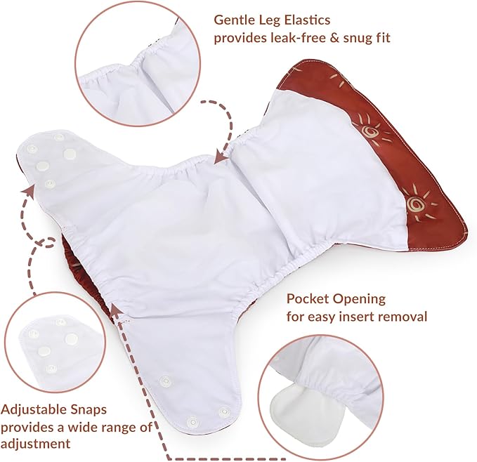 Baby Cloth Diapers Set - 4 Pack with 4 Inserts & 1 Wet/Dry Separation Bag, Reusable Infant Toddler Nappy, Adjustable Pocket Diapers for Baby Boys and Girls (6-33 pounds, 0-3 Years)