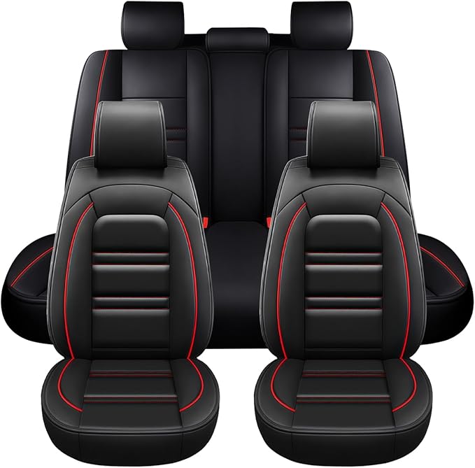 Seat Covers for Lexus Car es350 2007-2024 | 5-Seats Leather Seat Covers, Easy to Install Automotive Seat Covers Full Set (Full Set, Black&Red Line)