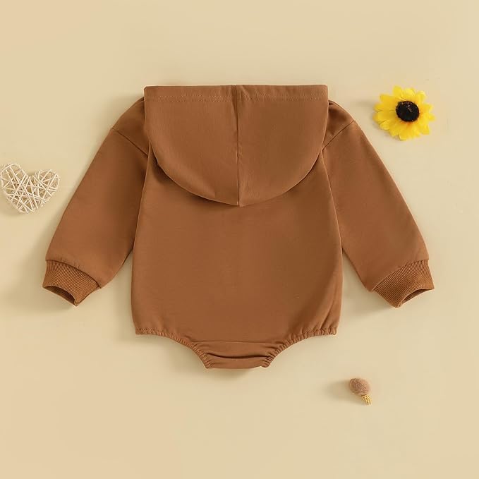 Baby Girl Boy Hooded Sweatshirt Long Sleeve Solid Color Romper Infant Baby Fall - Image 4