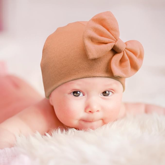 BQUBO Newborn Girls Hats Baby Hat and Mittens Set Infant Caps Bow Hospital - Image 2